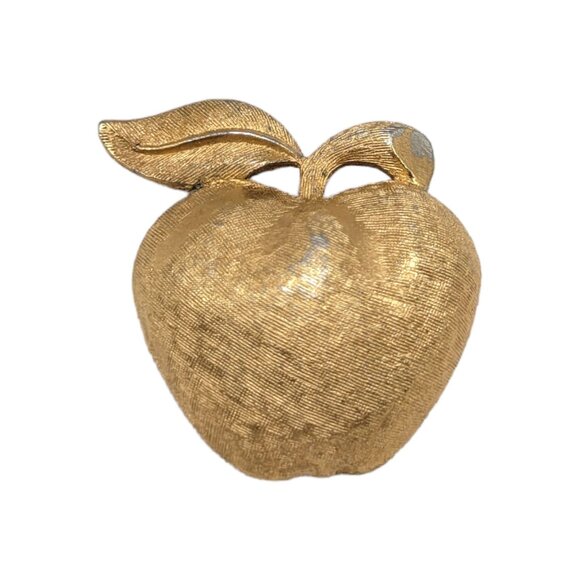 Vintage Coro Gold-Tone Apple Brooch Brushed Texture Autumn Teacher Gift - Picture 11 of 15